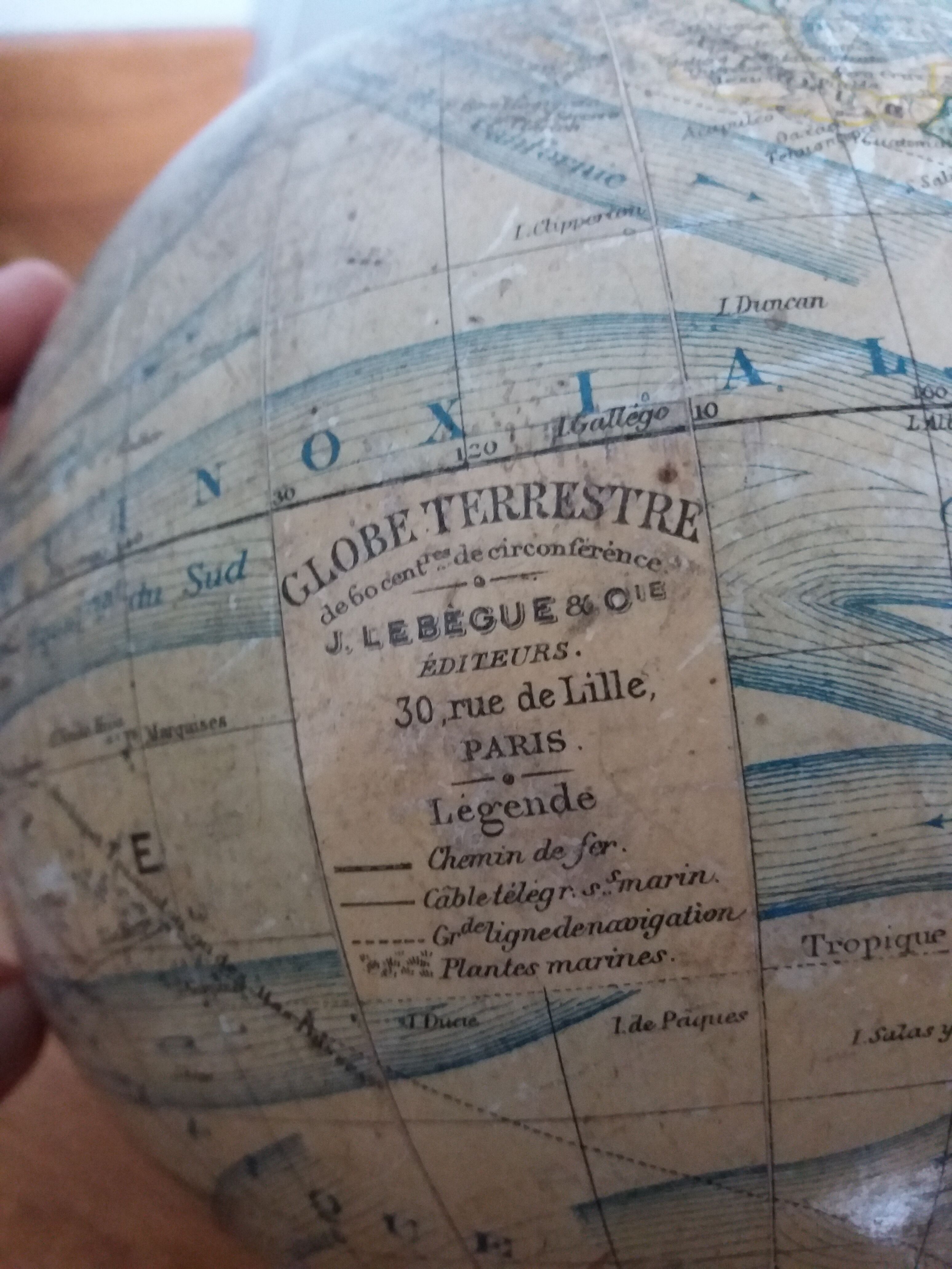 Lebegue 19th century Napoleon III world map globe