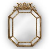 Large French octagonal gilded wooden mirror in Louis XVI style