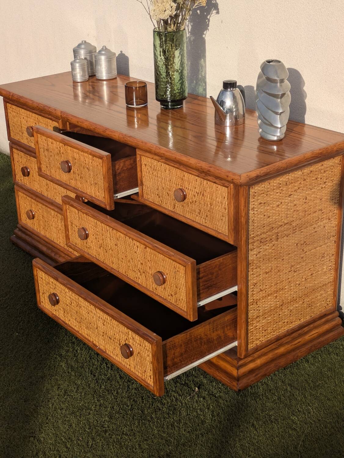 Vintage Enfilade Commode Maugrion Rattan - Roche Bobois