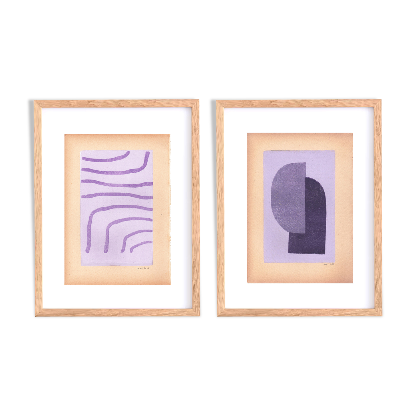 Duo de peintures sur papier ancien signées Eawy