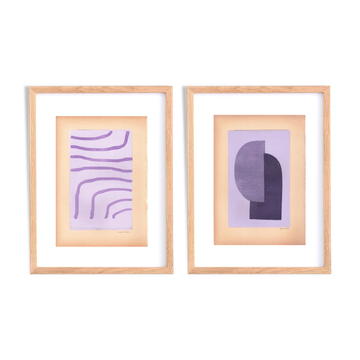Duo de peintures sur papier ancien signées Eawy