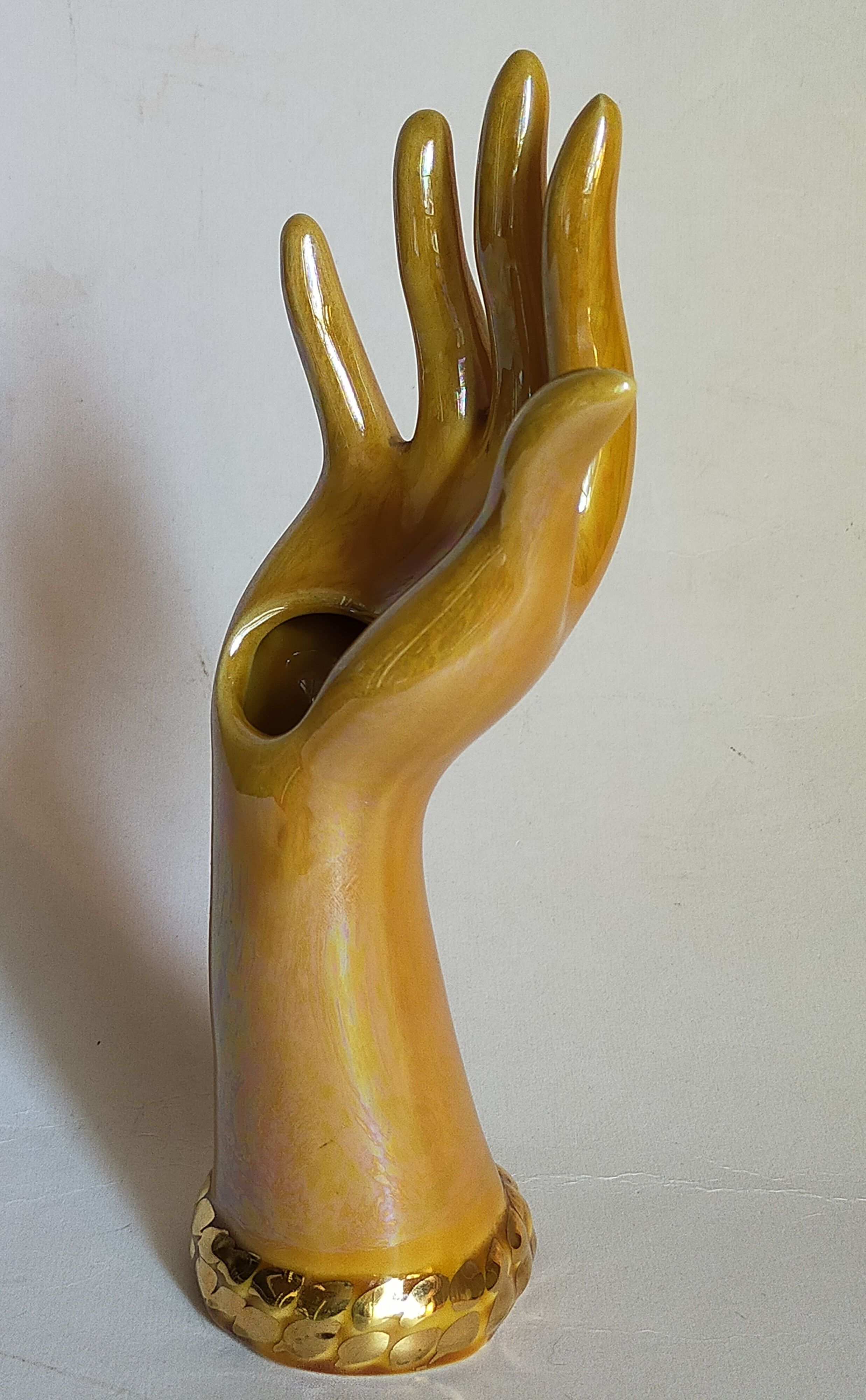 Soliflore baguier hand ceramic iridescent 50s