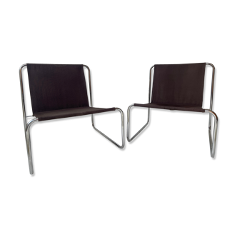 Paire de chaises à élingue marron des années 1970