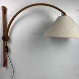 Scandinavian Danish oak wall arc swing lamp, 1970s by Domus