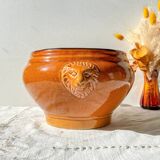 Vintage ceramic lion head soup tureen - honey and black, made in France.
