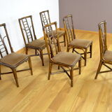 Series of 6 bamboo chairs & fabric 1980