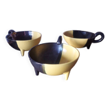 3 bowls, vintage Vallauris ceramic tripod cups