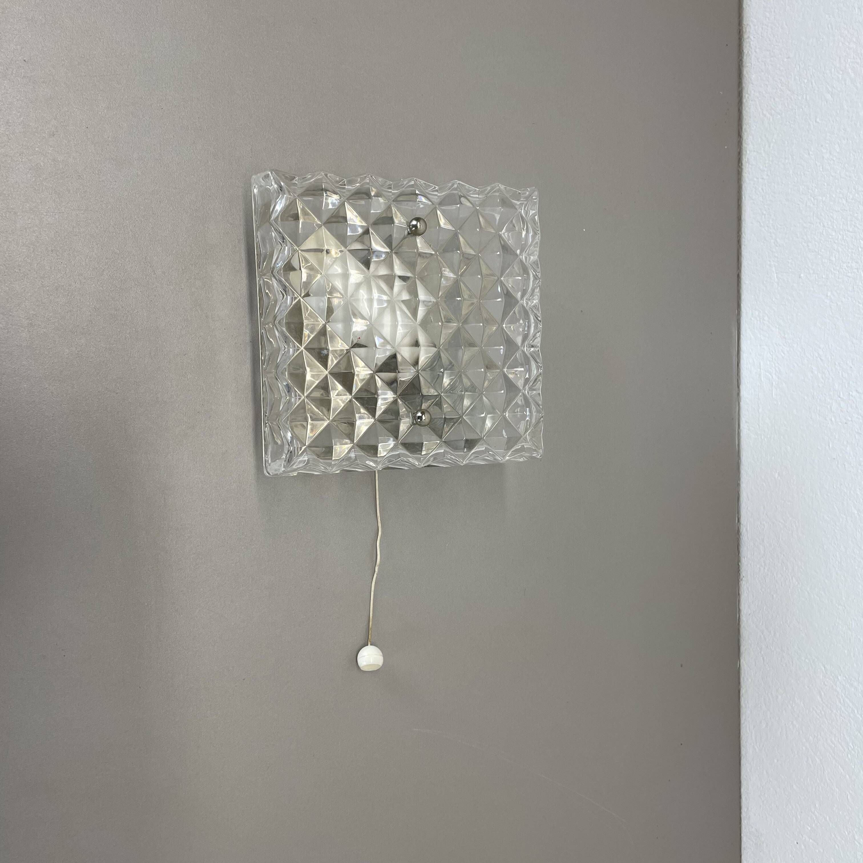 Small Cubic Textured Glass Wall Light in the Style of Orrefors, Germany, 1970s