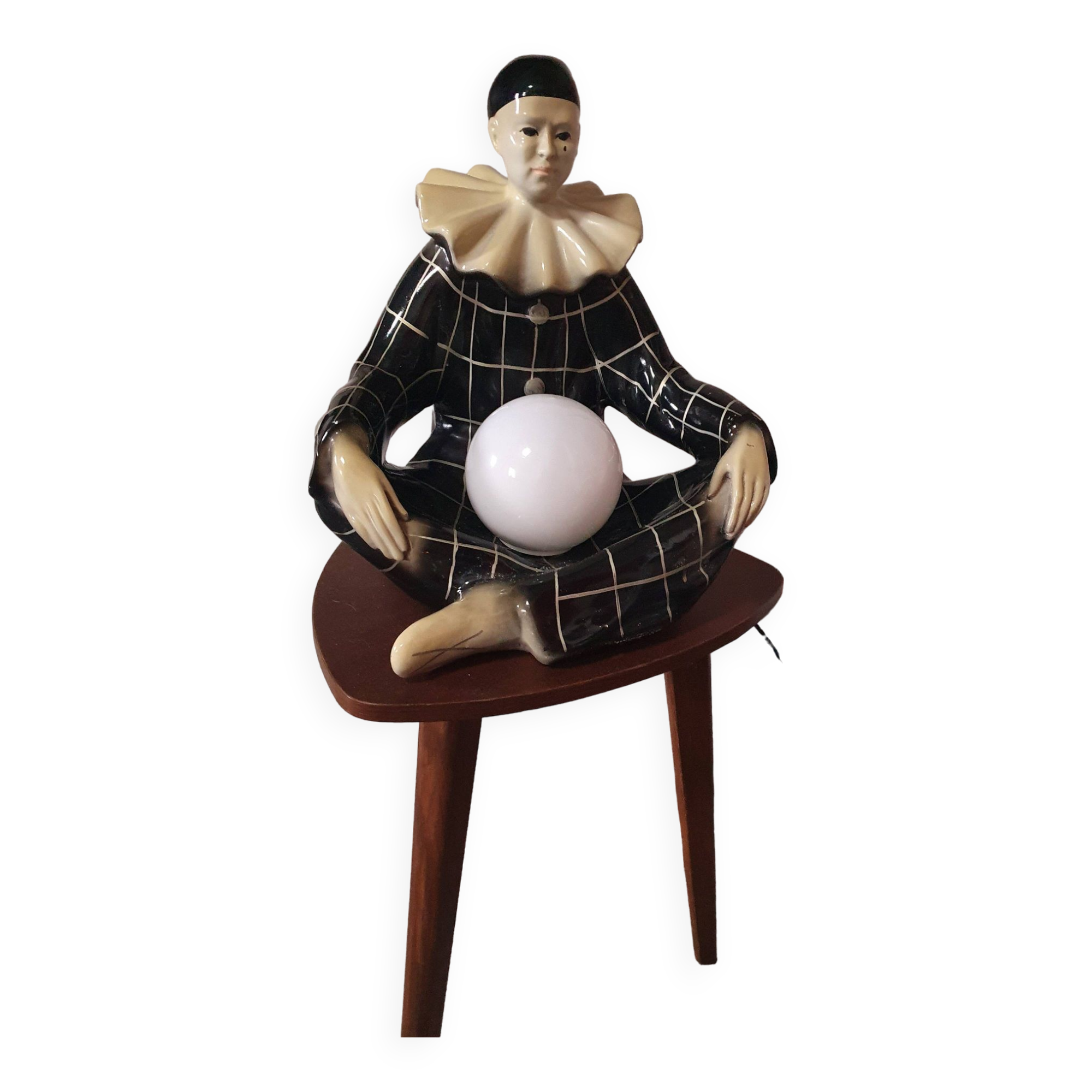 Large vintage Pierrot bedside lamp or table lamp from the 50s/60s 1950s with black tiles