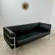 Old 3-seater sofa in tubular and black leather by Kébé, Denmark 1970s