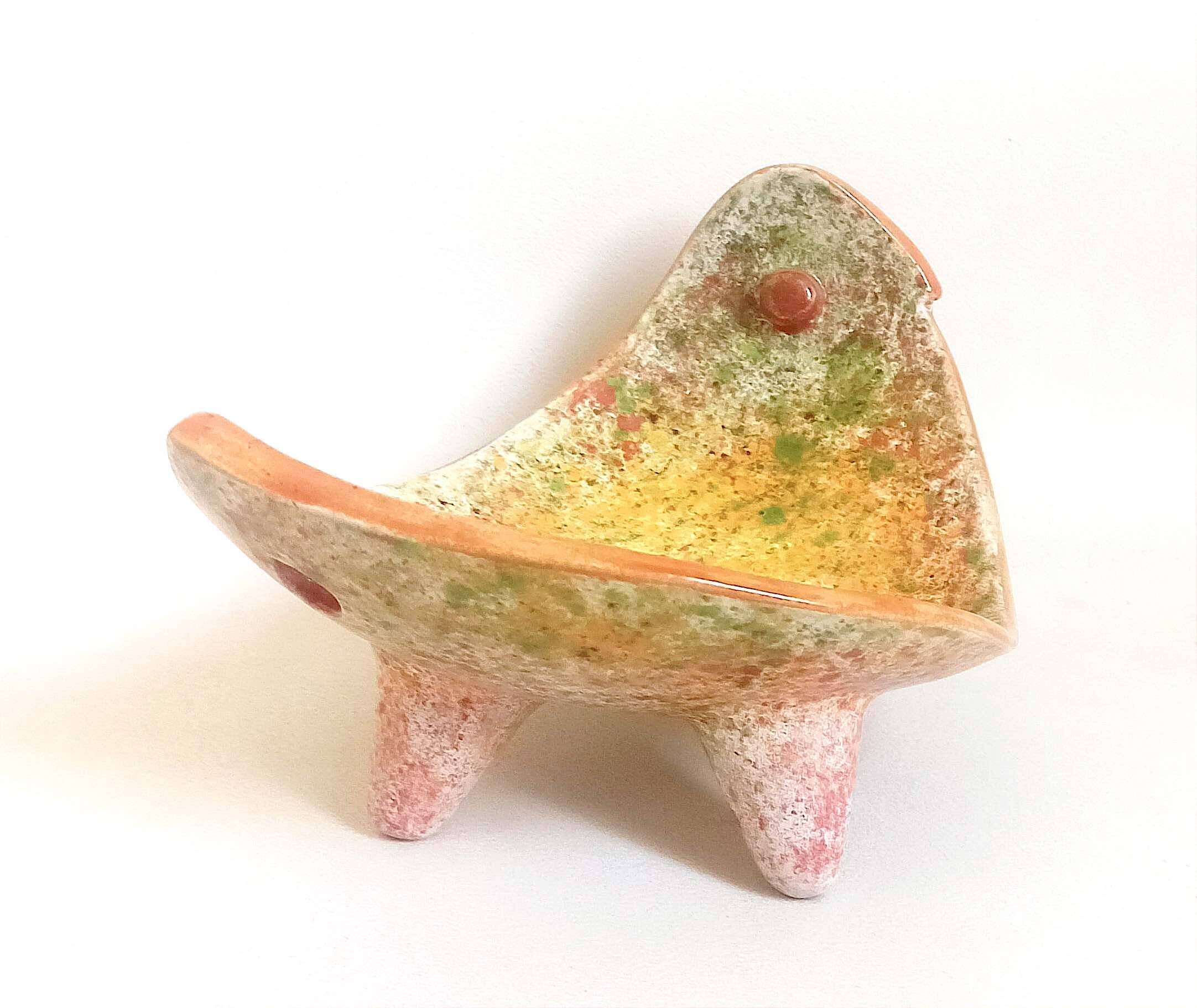 Empty ceramic pocket signed LB for Bernard Lecuyer fish shape 1960s