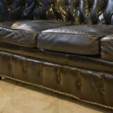 Chesterfield 3-seater sofa in black leather