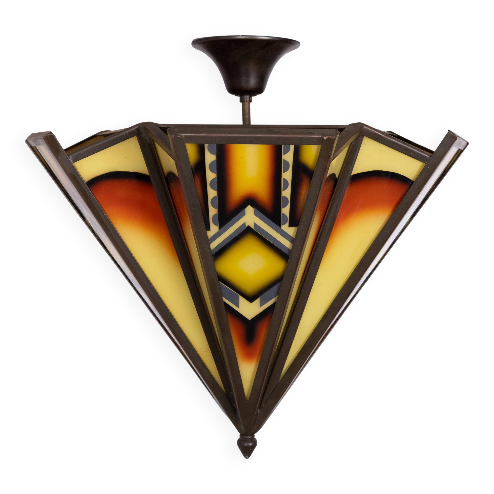 Amsterdam school Dutch Art Deco Stained Glass Chandelier Holland