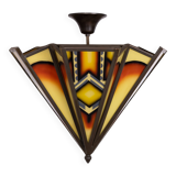 Amsterdam school Dutch Art Deco Stained Glass Chandelier Holland