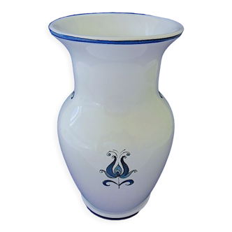 White-blue earthenware vase with stylized plant decoration