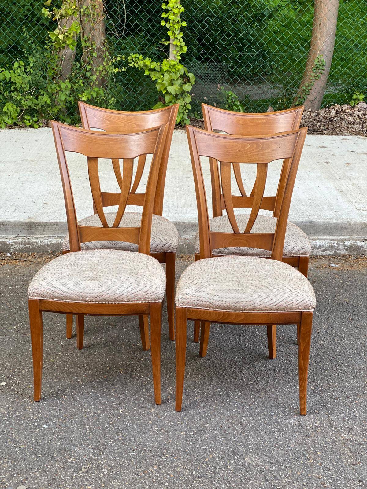 4 solid wood and fabric dining room chairs