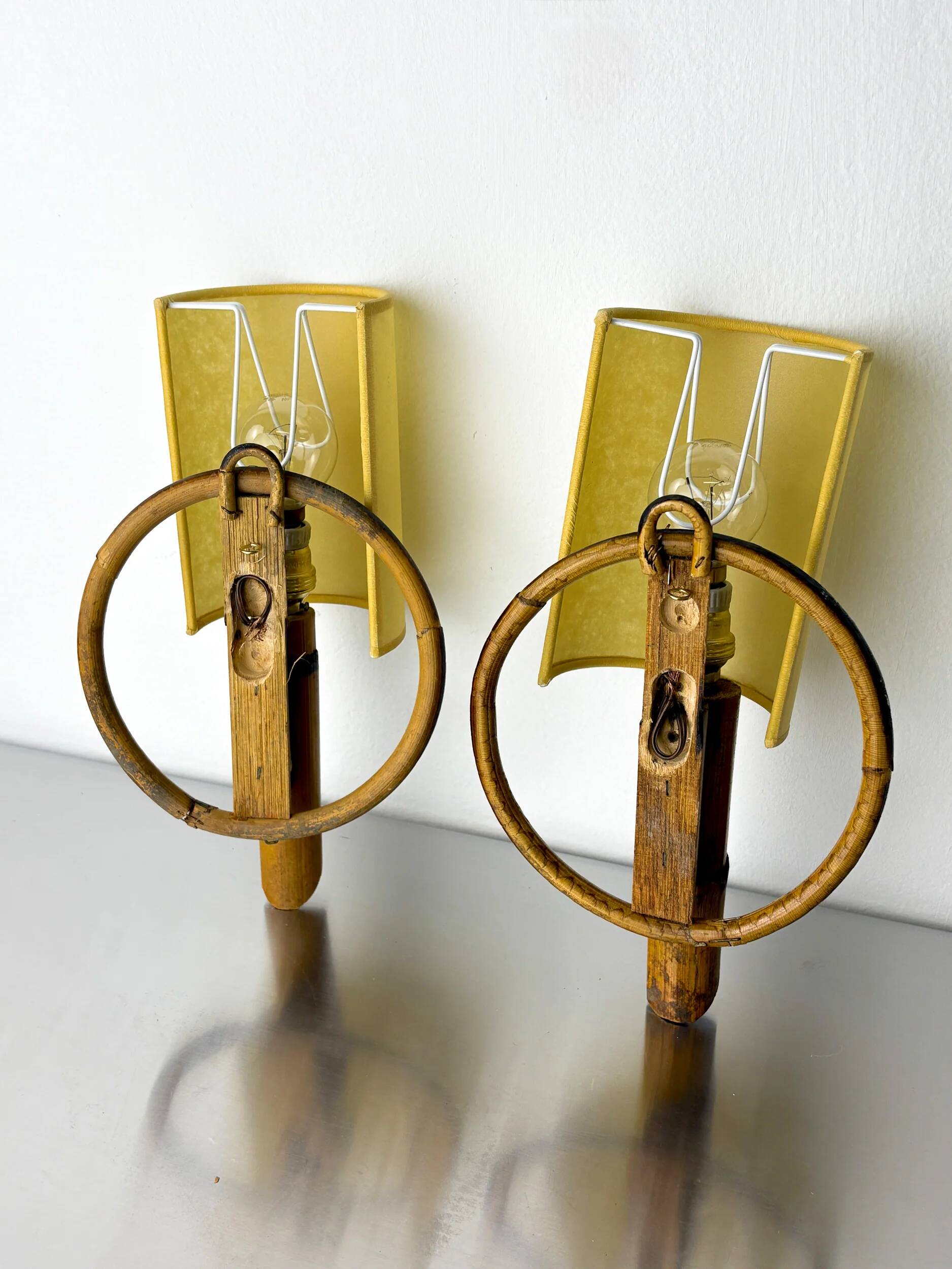 Pair of mid-century rattan wall sconces, Italy, circa 1960s