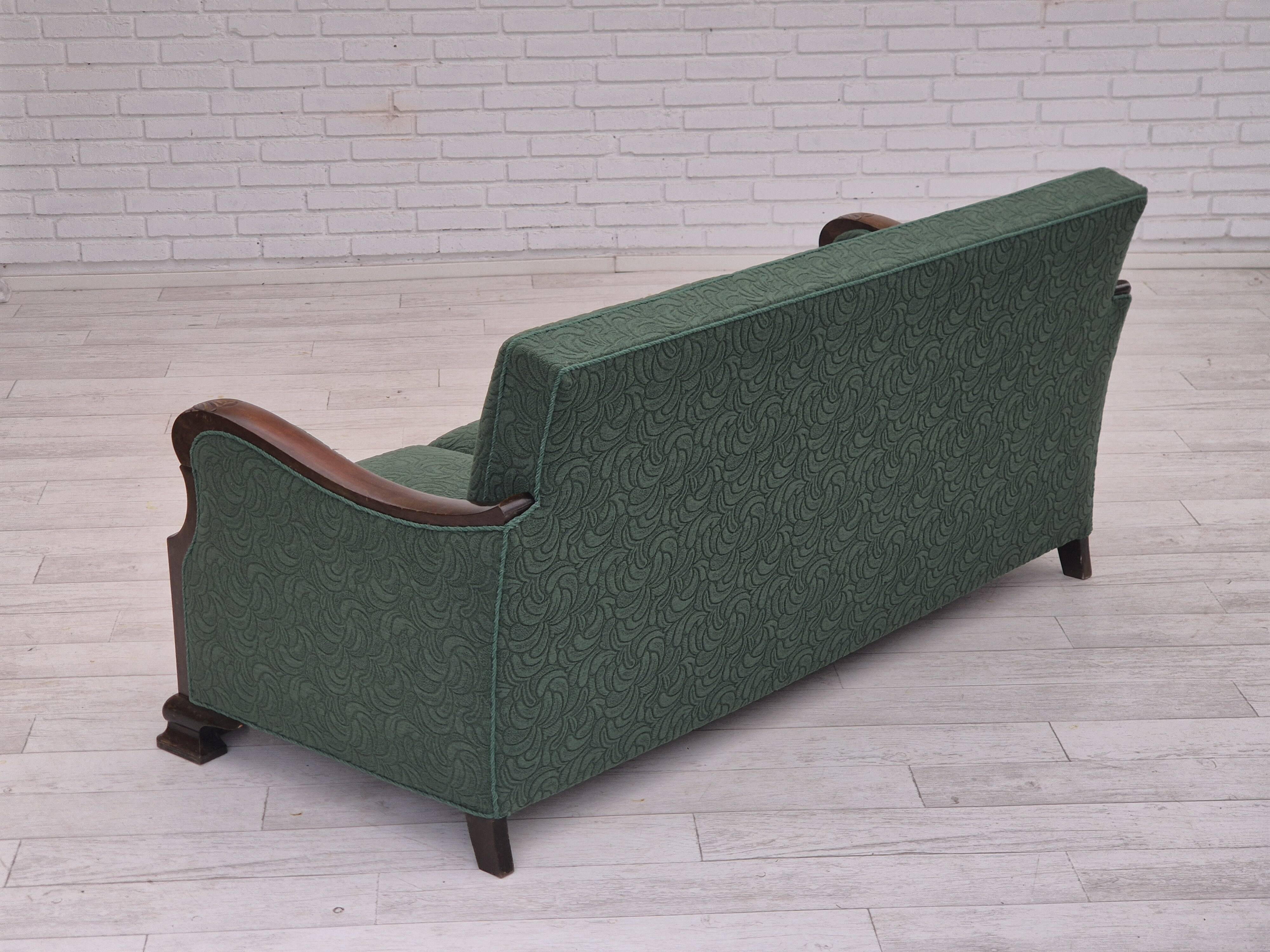 1950s, 3-seater sofa, green furniture blend wool, beech wood.