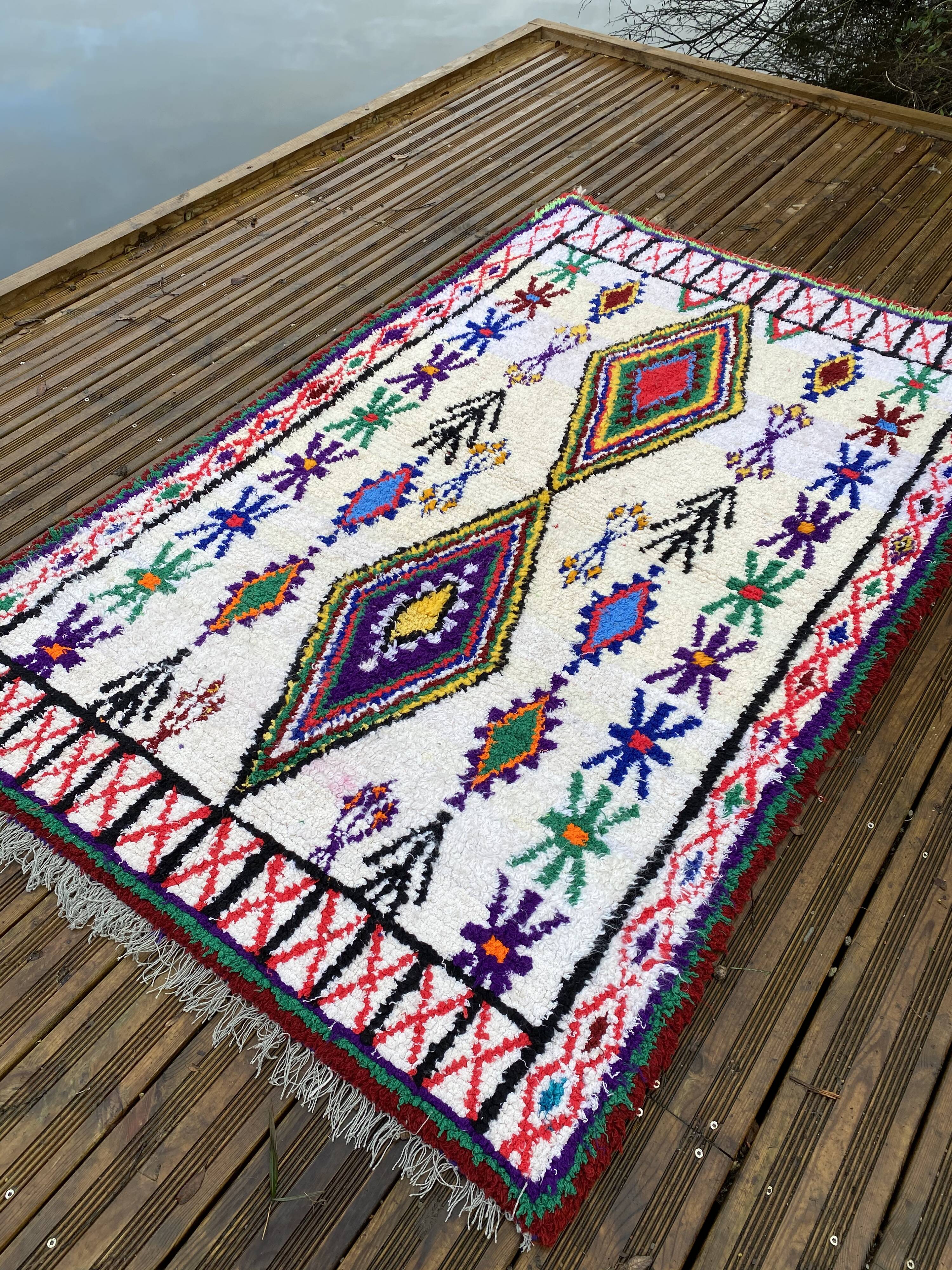 Azilal wool and handmade cotton berbere rug 135x215 cm