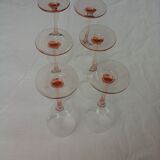 6 glasss of wine on pink foot