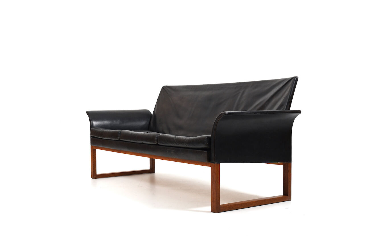 Danish Teak and Black Leather Sofa c.1960