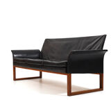 Danish Teak and Black Leather Sofa c.1960