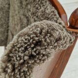 1960s, danish design, renovated-reupholstered high-back ear flap chair, sheepskin, oak wood