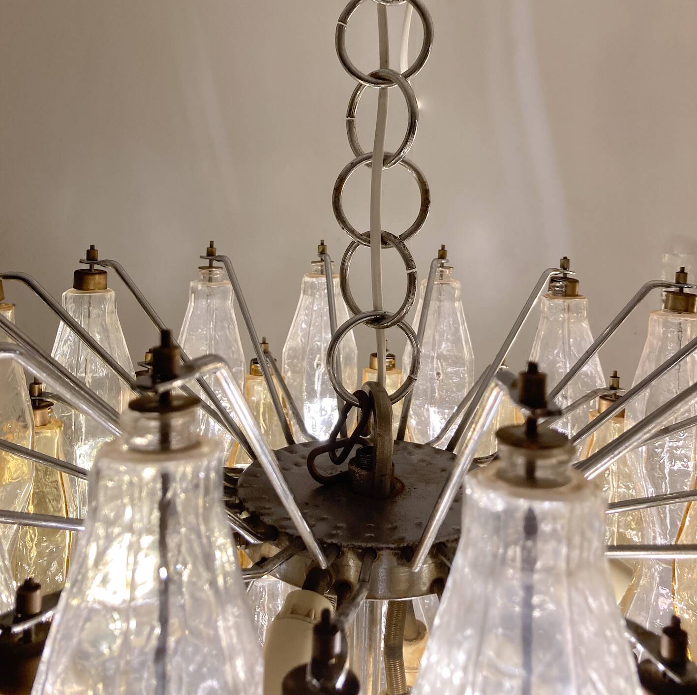 Mid-Century Murano Glass Chandelier "Polyhedr" by Carlo Scarpa for Venini, Italy, 1960s