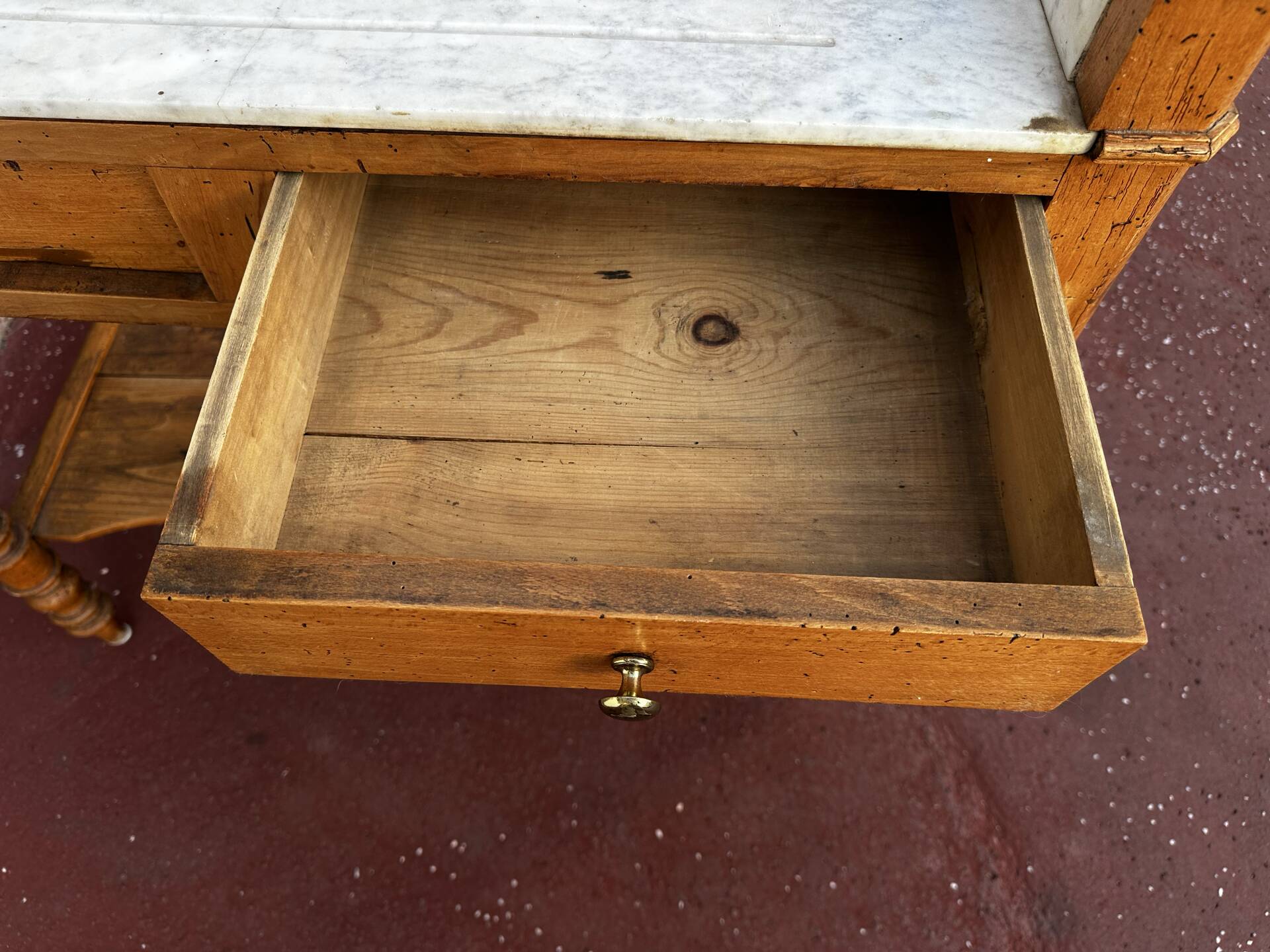 Walnut and marble dressing table, mercury mirror, circa 1850.