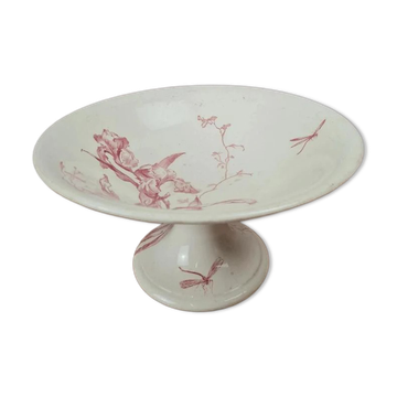 Large footed compote Gien model Iris with red floral decoration.