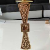 Hebrew/Jewish Flambeau candle holder, engraved Israel. In brass with an old gold patina. Floral patterns/25 cm