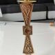 Hebrew/Jewish Flambeau candle holder, engraved Israel. In brass with an old gold patina. Floral patterns/25 cm