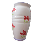 Vase vintage en céramique à décor de fleurs rouges peintes