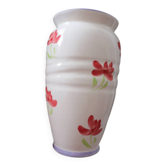 Vase vintage en céramique à décor de fleurs rouges peintes