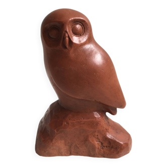 Figurine Sculpture Terre Cuite Signée Chouette Hulotte Hibou Collector