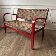 Vintage bench in red wood and rope