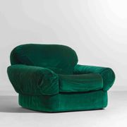Pair of plump lounge fauteuils in green velvet, Italy 1970s