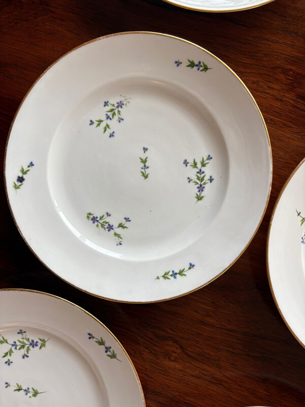 6 assiettes anciennes en porcelaine décor aux barbeaux