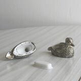 Silver plated duck shaped salt and pepper shakers