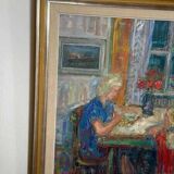 Original mid-century Swedish oil on canvas – “Family” by Eric With – vintage & framed – 75 × 91 cm (29.5" × 35.8")