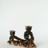pair of double ceramic candlesticks, Brown & Pink, 1970
