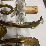 Grandes appliques murales en bronze et cristal, ensemble de 2, Italie, années 1950.