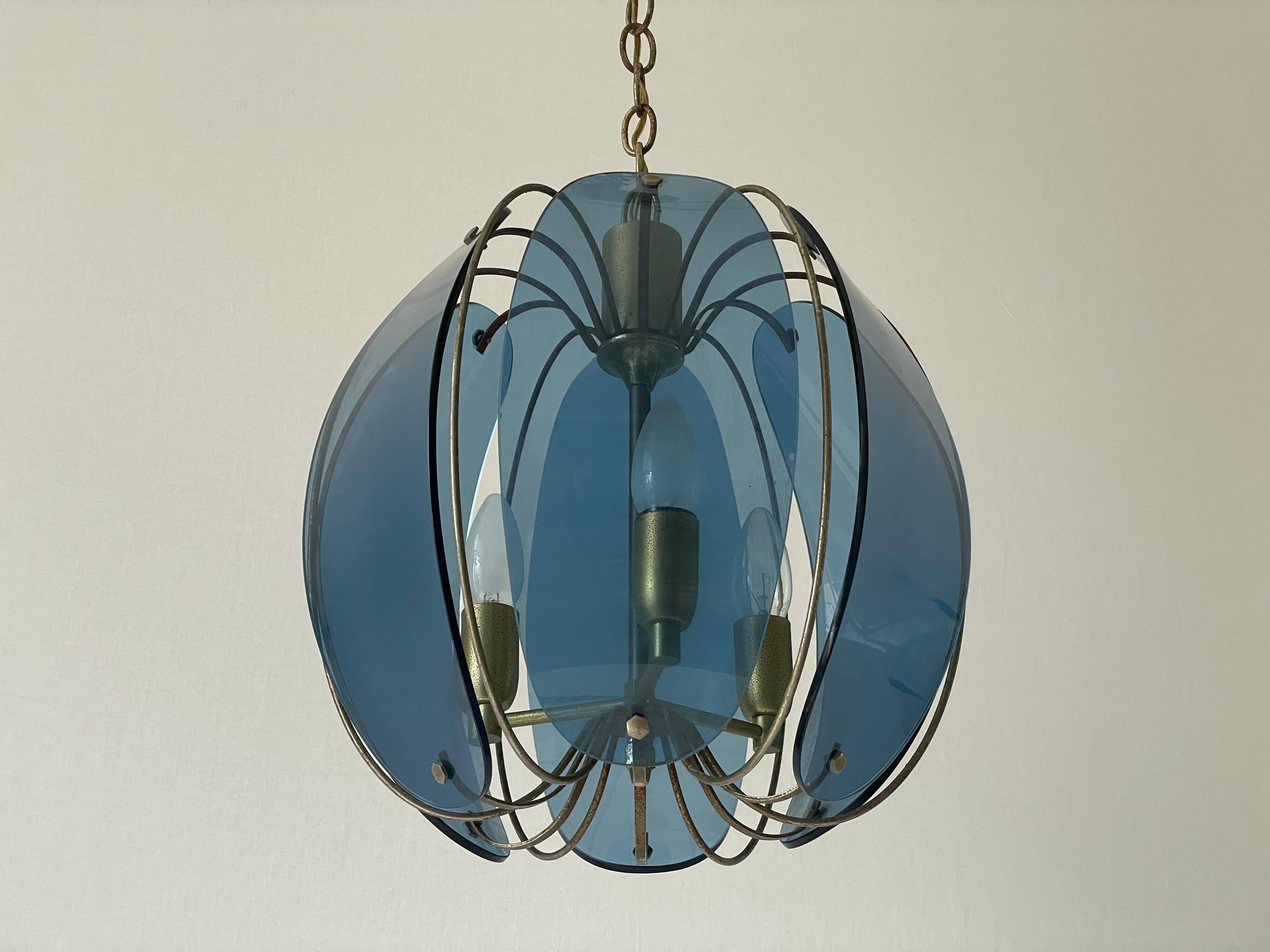 Blue glass ceiling light with exclusive Italian design by VECA, 1960s, Italy.