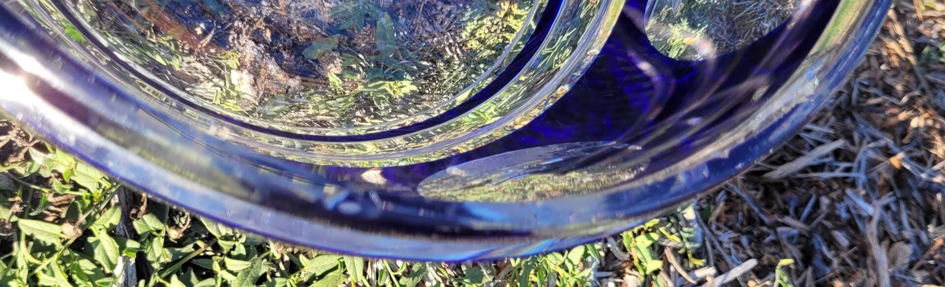 cobalt blue glass bowl with round lenses
