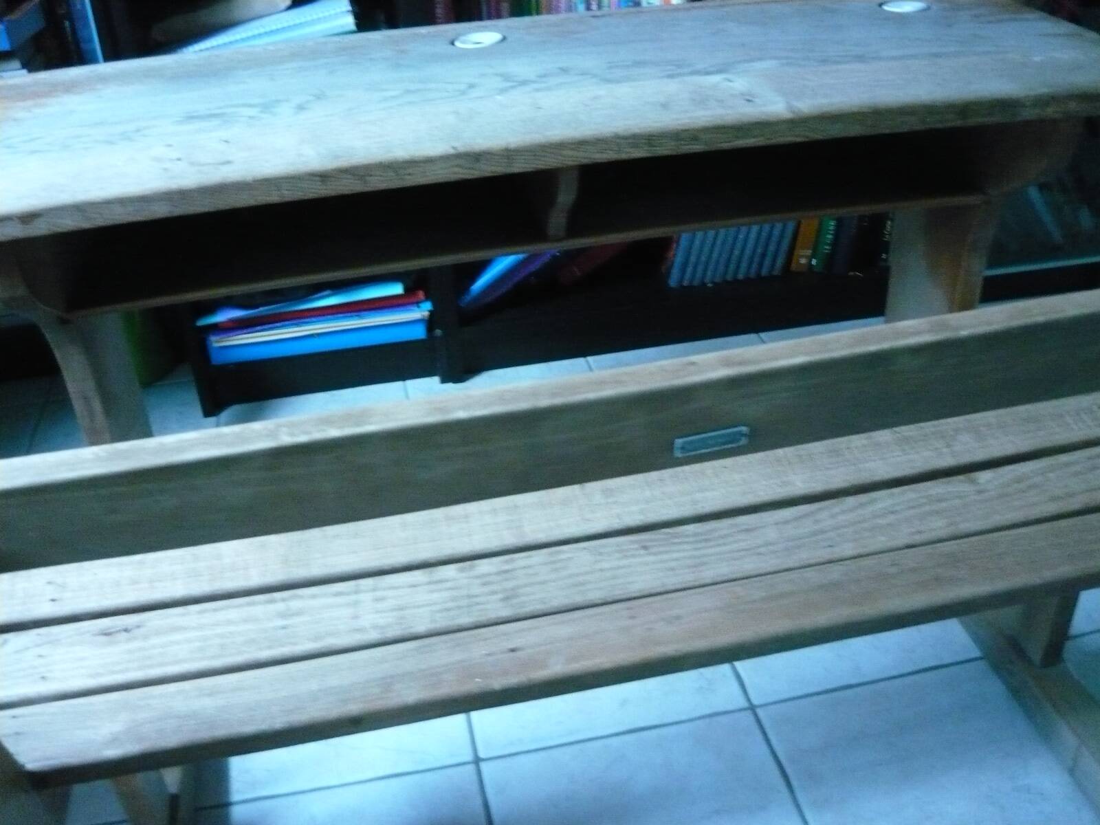 Solid wood school desk from the 1950s