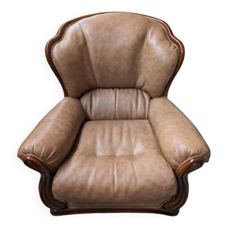 Fauteuil en cuir et bois