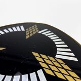 Pedestal table tripod glass wood and brass graphic patterns 50s