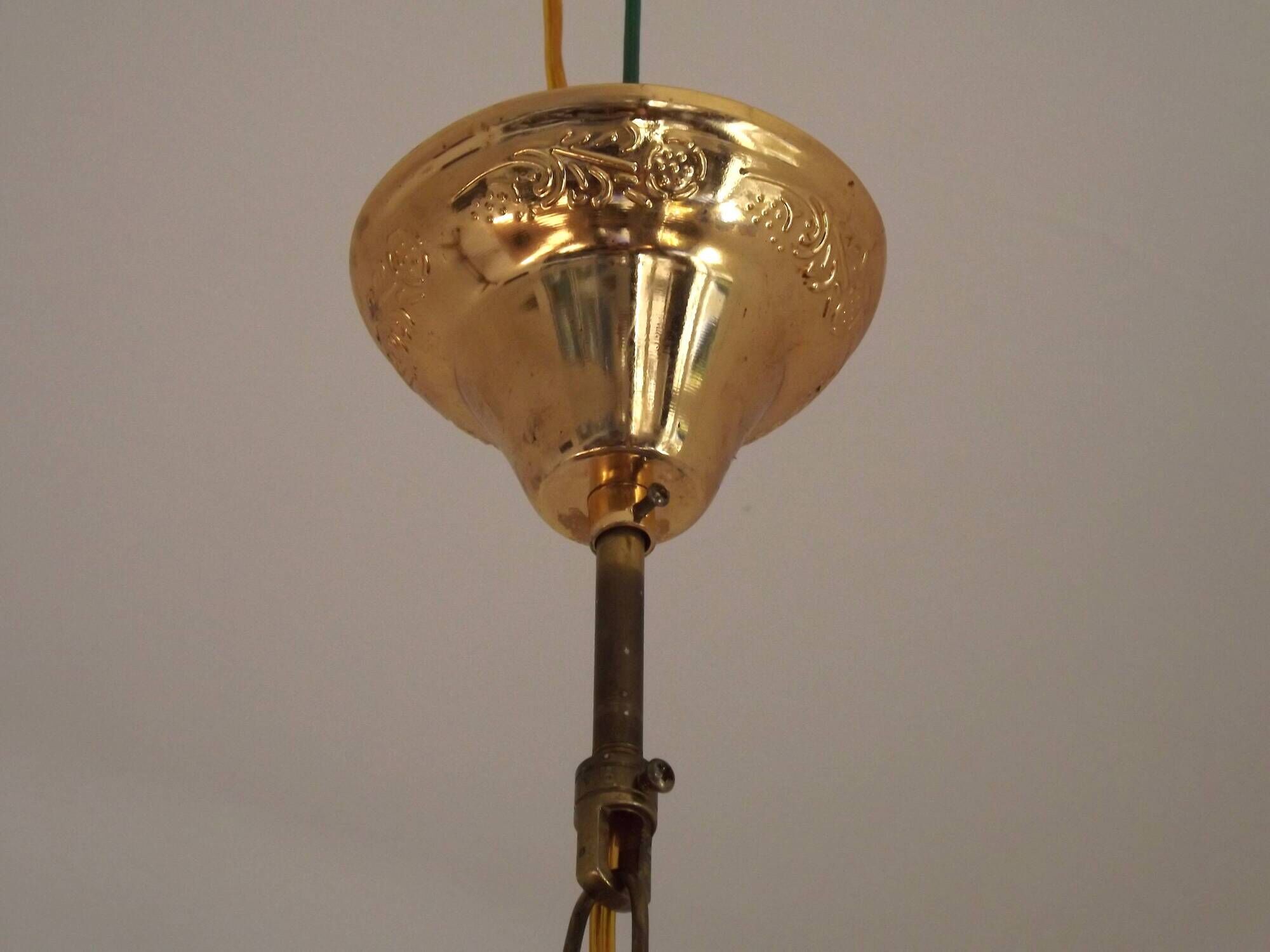 Vintage Gold Metal 5-Light Chandelier – Crystal Beads & Glass Prisms