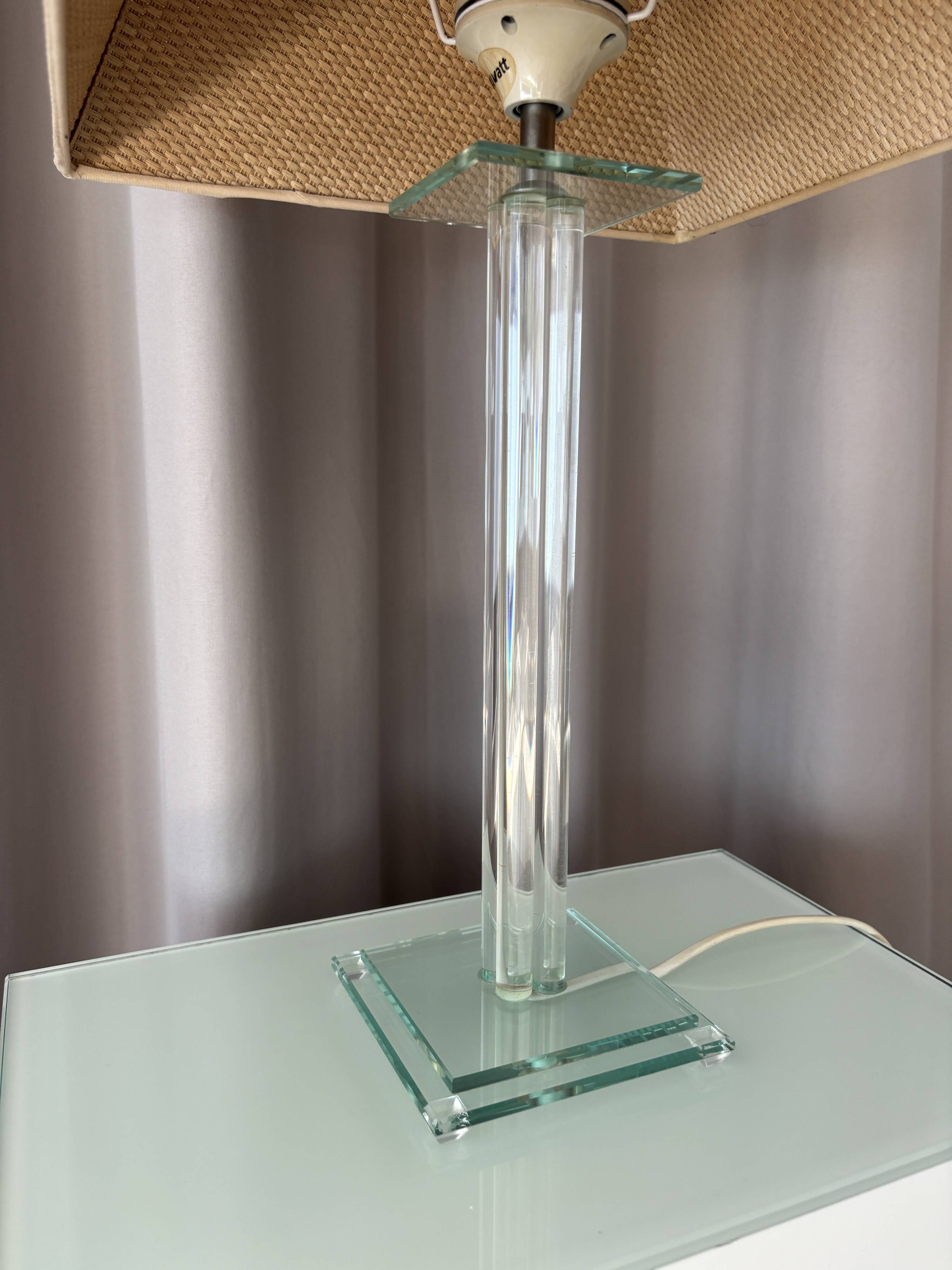 Vintage Hollywood Regency Acrylic Table Lamp with Original Woven Shade