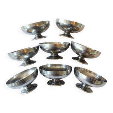 8 vintage 70s ice cream bowls, stainless steel, made in France